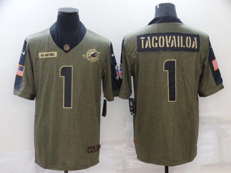 Men Miami Dolphins 1 Tagovailoa green Nike Olive Salute To Service Limited NFL Jersey